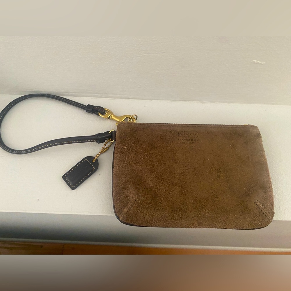 Coach Suede Wristlet Brown